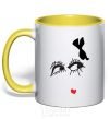Mug with a colored handle EYES yellow фото