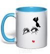 Mug with a colored handle EYES sky-blue фото