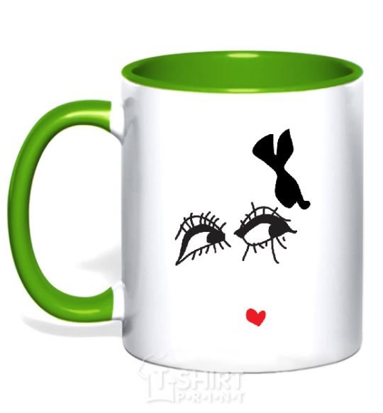 Mug with a colored handle EYES kelly-green фото