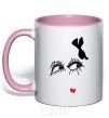 Mug with a colored handle EYES light-pink фото
