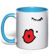 Mug with a colored handle KISS - women lips sky-blue фото