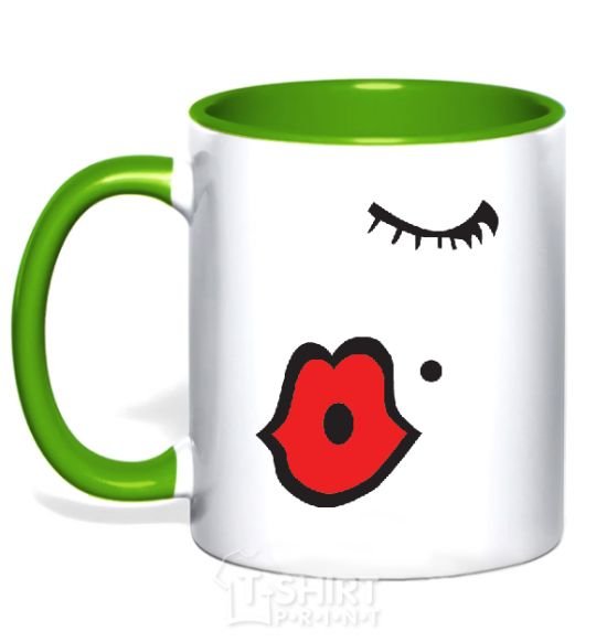 Mug with a colored handle KISS - women lips kelly-green фото