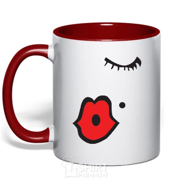 Mug with a colored handle KISS - women lips red фото