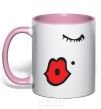 Mug with a colored handle KISS - women lips light-pink фото