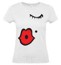 Women's T-shirt KISS - women lips White фото
