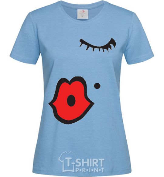 Women's T-shirt KISS - women lips sky-blue фото