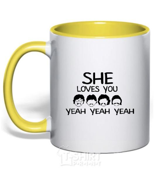 Чашка с цветной ручкой SHE LOVES YOU Солнечно желтый фото