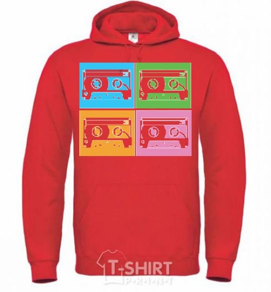 Men`s hoodie audiocassette bright-red фото