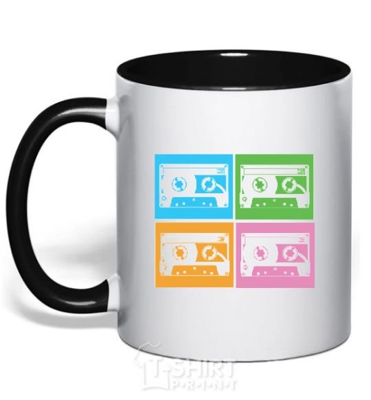 Mug with a colored handle audiocassette black фото