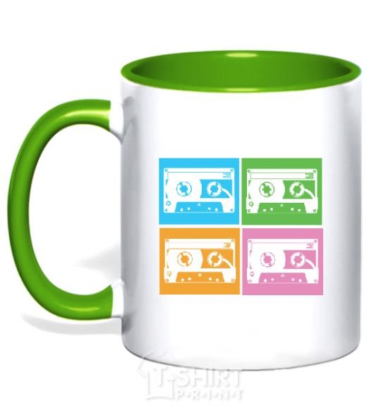 Mug with a colored handle audiocassette kelly-green фото