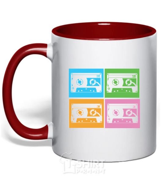 Mug with a colored handle audiocassette red фото