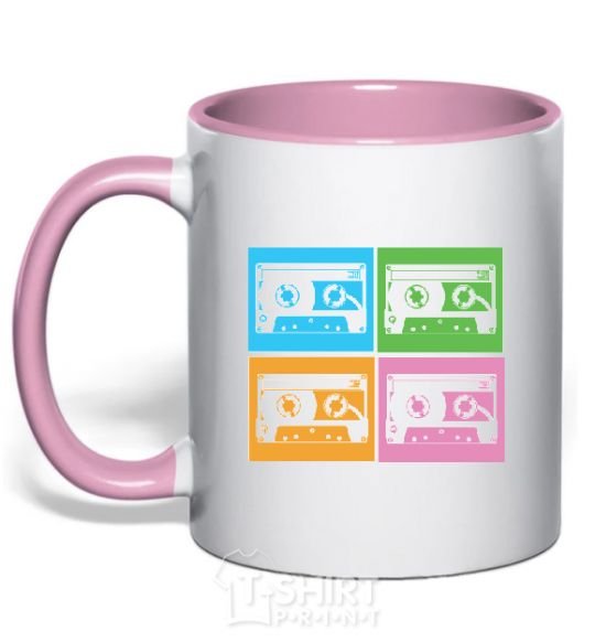 Mug with a colored handle audiocassette light-pink фото