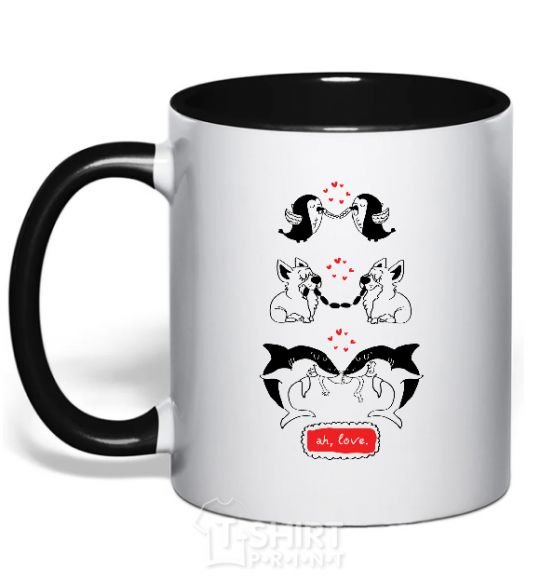 Mug with a colored handle AH LOVE black фото