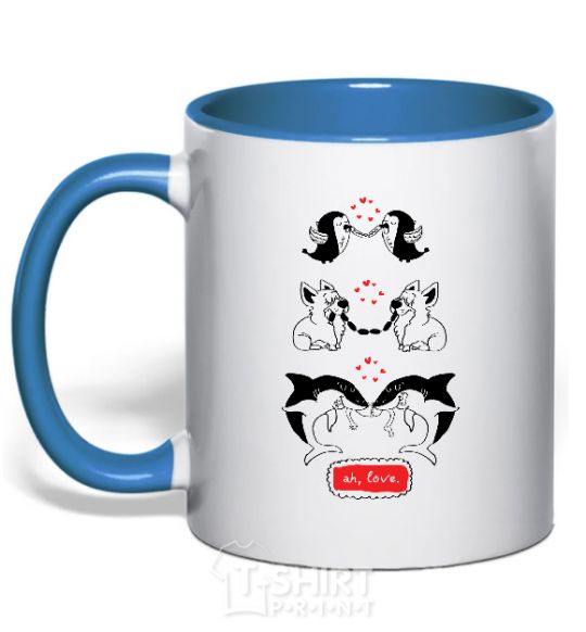 Mug with a colored handle AH LOVE royal-blue фото