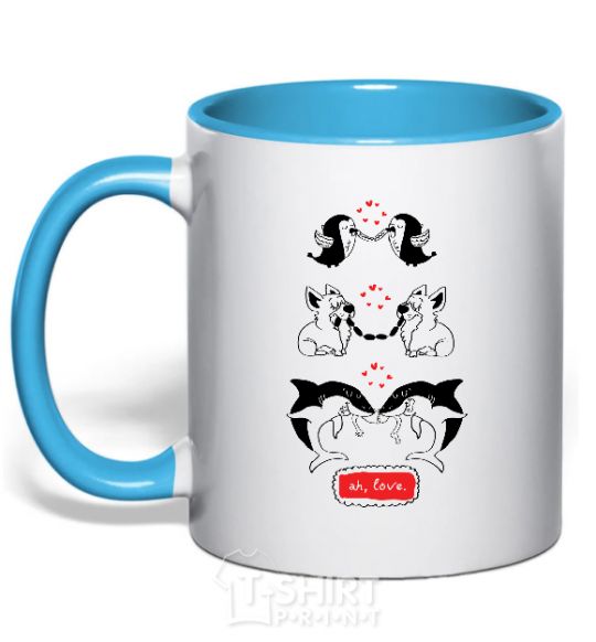 Mug with a colored handle AH LOVE sky-blue фото