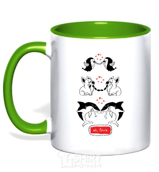 Mug with a colored handle AH LOVE kelly-green фото