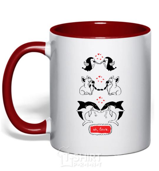 Mug with a colored handle AH LOVE red фото