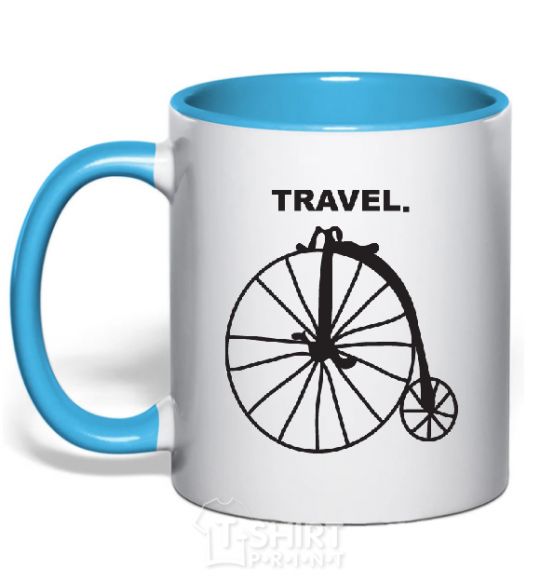 Mug with a colored handle TRAVEL. sky-blue фото