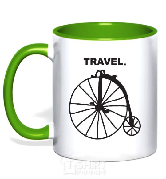 Mug with a colored handle TRAVEL. kelly-green фото