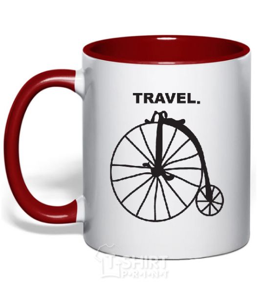 Mug with a colored handle TRAVEL. red фото