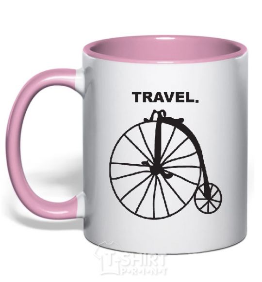 Mug with a colored handle TRAVEL. light-pink фото