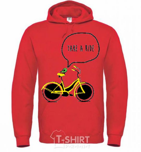 Men`s hoodie TAKE A RIDE bright-red фото