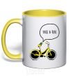 Mug with a colored handle TAKE A RIDE yellow фото