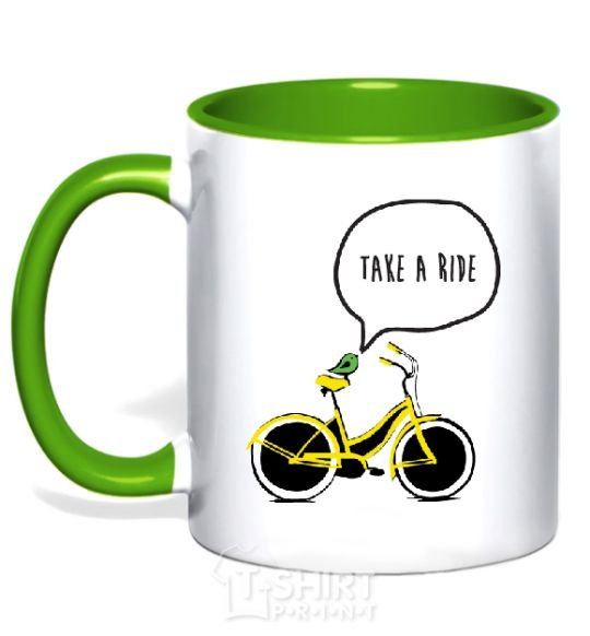 Mug with a colored handle TAKE A RIDE kelly-green фото