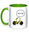 Mug with a colored handle TAKE A RIDE kelly-green фото