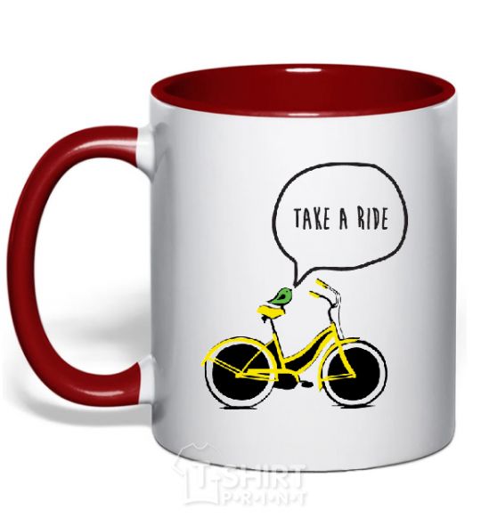 Mug with a colored handle TAKE A RIDE red фото