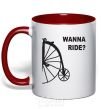 Mug with a colored handle WANNA RIDE red фото