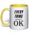 Mug with a colored handle EVERYTHING WIL BE OK yellow фото