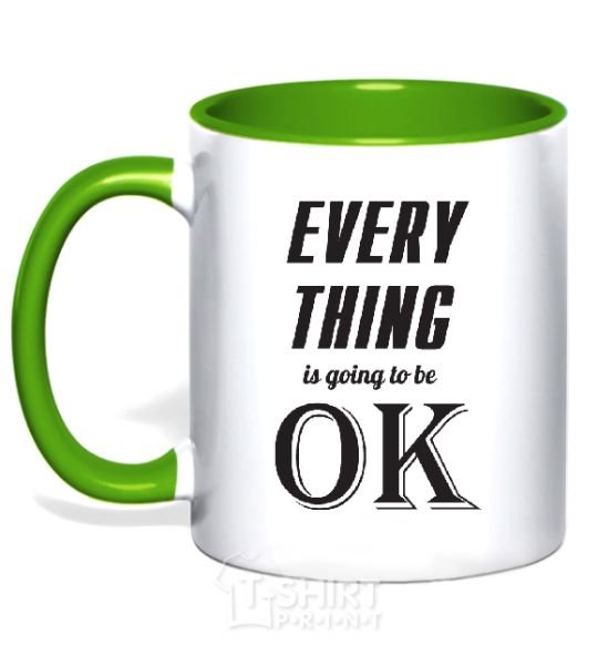 Mug with a colored handle EVERYTHING WIL BE OK kelly-green фото