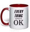 Mug with a colored handle EVERYTHING WIL BE OK red фото