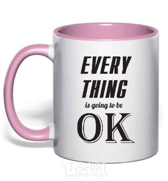 Mug with a colored handle EVERYTHING WIL BE OK light-pink фото