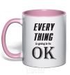 Чашка с цветной ручкой EVERYTHING WIL BE OK Нежно розовый фото