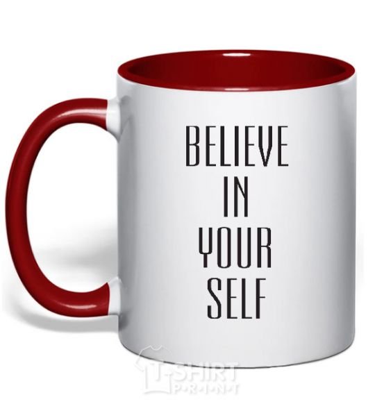 Mug with a colored handle BELIEVE IN YOURSELF red фото