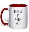 Mug with a colored handle BELIEVE IN YOURSELF red фото