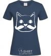 Women's T-shirt CAT WITH A MUSTACHE navy-blue фото