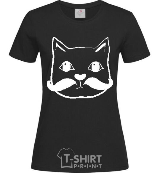 Women's T-shirt CAT WITH A MUSTACHE black фото