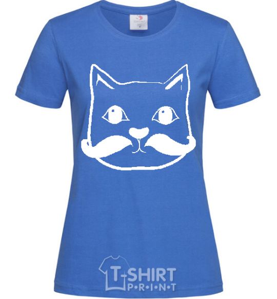 Women's T-shirt CAT WITH A MUSTACHE royal-blue фото