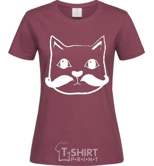 Women's T-shirt CAT WITH A MUSTACHE burgundy фото