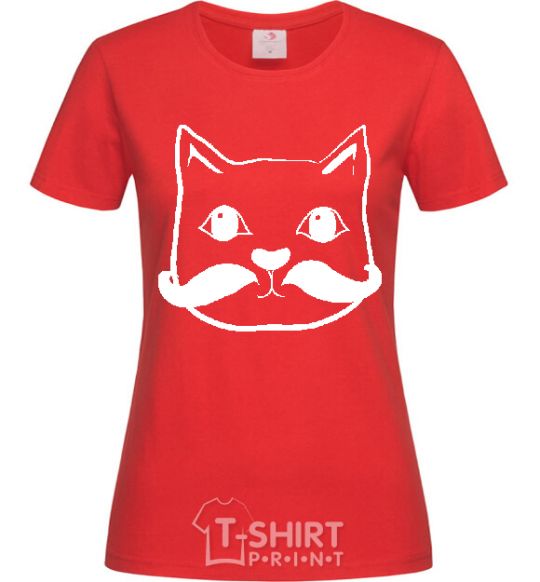 Women's T-shirt CAT WITH A MUSTACHE red фото