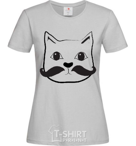 Women's T-shirt CAT WITH A MUSTACHE grey фото