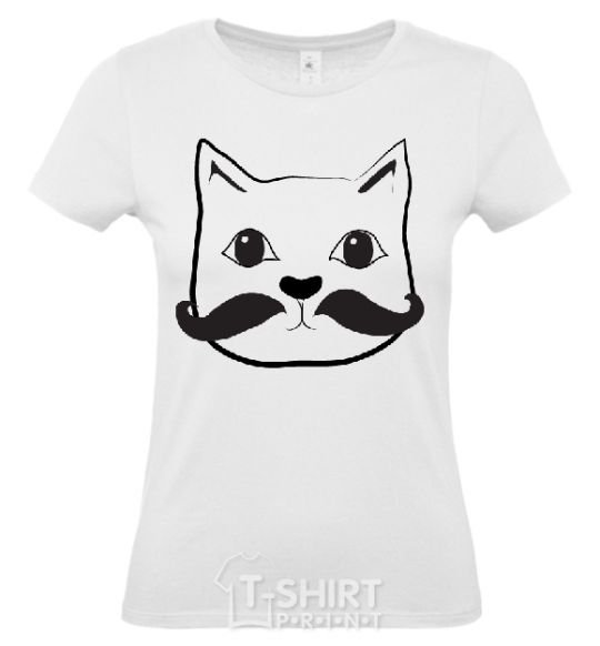 Women's T-shirt CAT WITH A MUSTACHE White фото