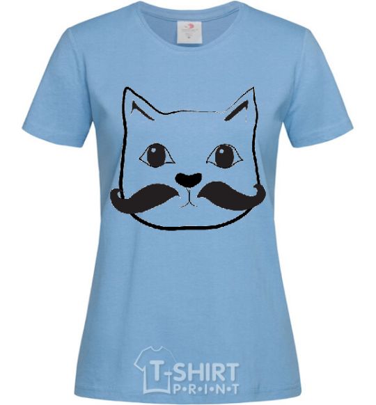 Women's T-shirt CAT WITH A MUSTACHE sky-blue фото