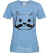 Women's T-shirt CAT WITH A MUSTACHE sky-blue фото