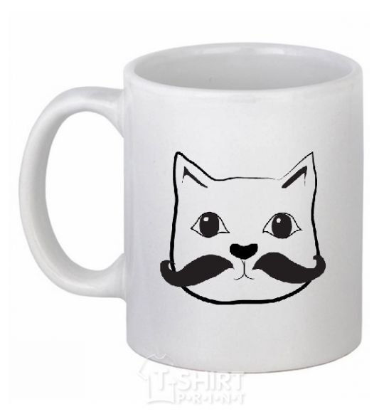 Ceramic mug CAT WITH A MUSTACHE White фото