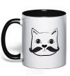 Mug with a colored handle CAT WITH A MUSTACHE black фото