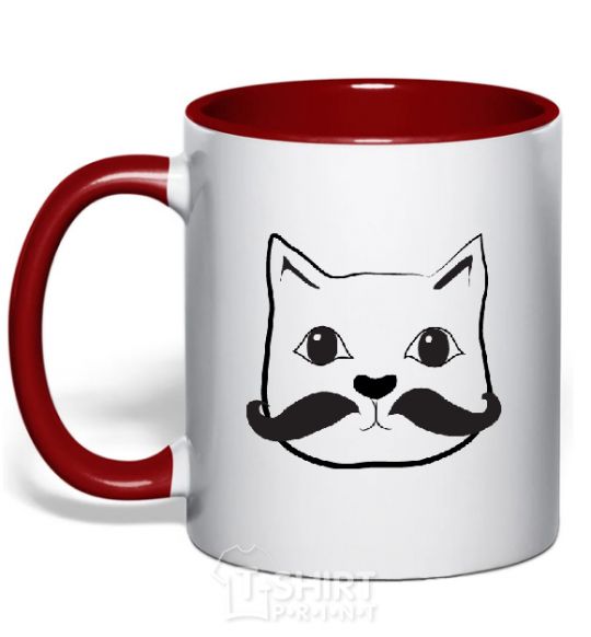 Mug with a colored handle CAT WITH A MUSTACHE red фото